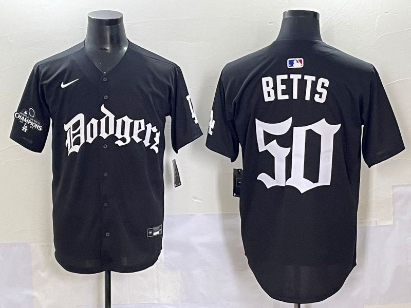 Men 2025 Los Angeles Dodgers #50 Betts Black Seventh generation Joint Name Nike MLB Jersey style 15
